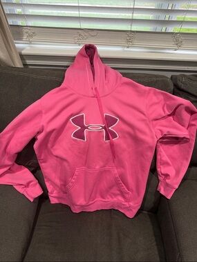 Under Armour Hot Pink Pullover Hoodie with White Logo
